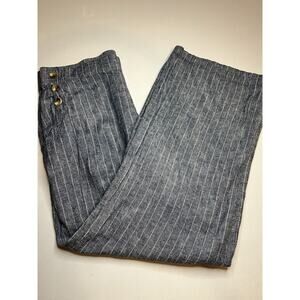 Zac & Rachel Linen Blend Lounge Crop Pants With Pockets Denim Color Sz Large